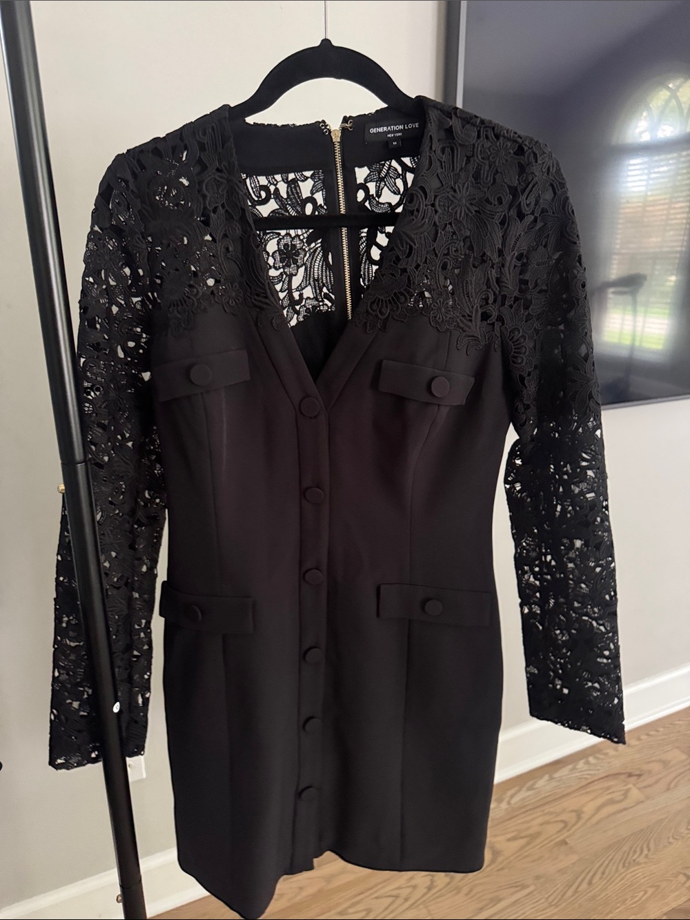 Generation Love Black Lace Long-Sleeve Button Front Dress